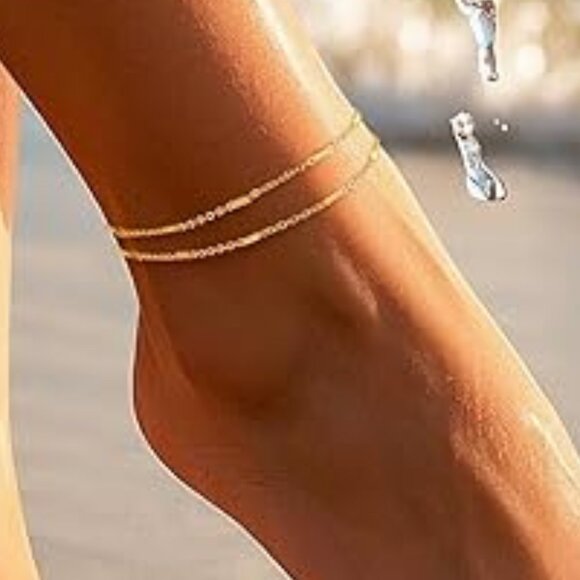 Ankle Bracelets 4K Gold Plated Anklets Layered Cuban Link Chain Waterproof - Picture 3 of 5